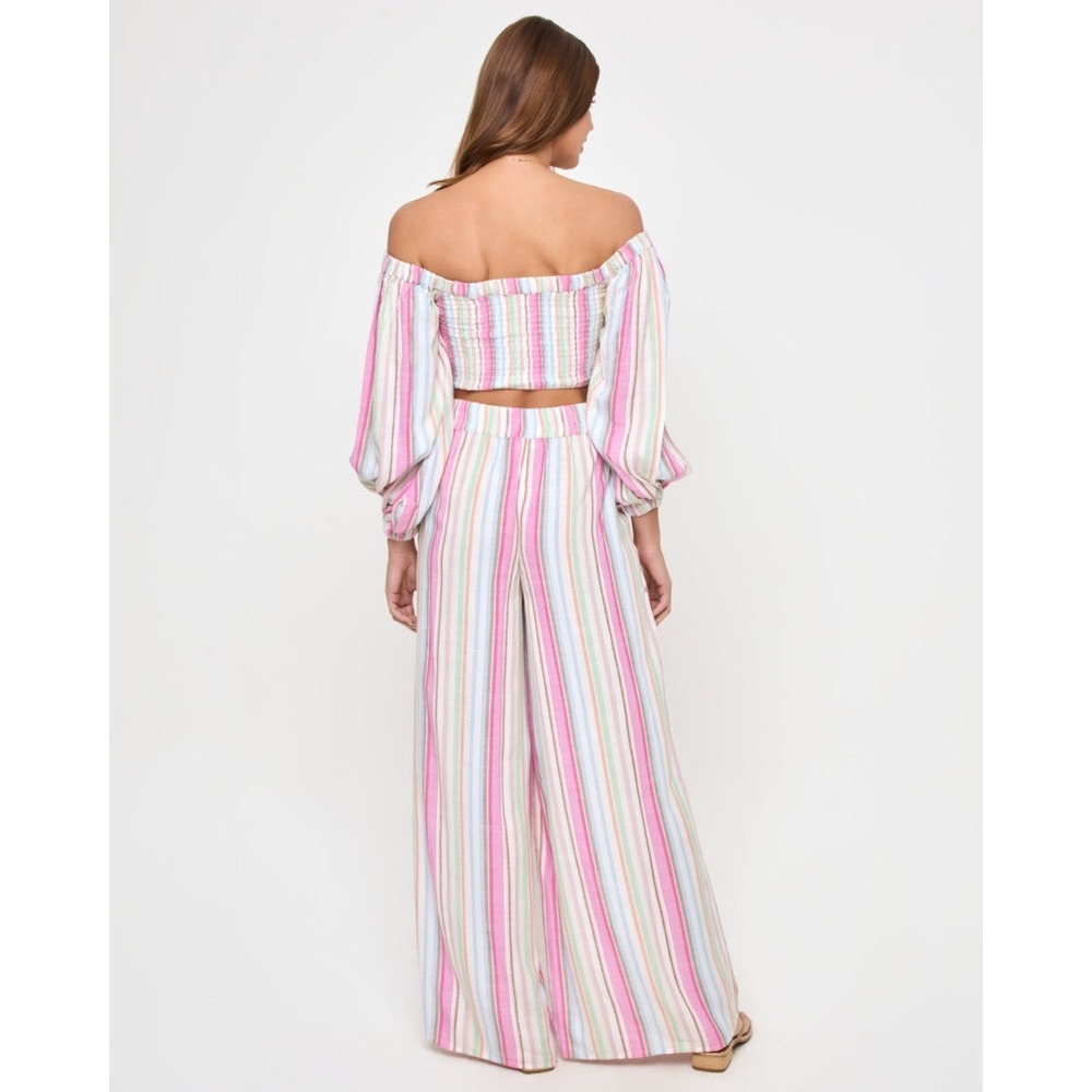 LSPACE Palma Top and Pant Set San Tropez Stripe NWT Smocked Crop Wide Leg S M - Picture 3 of 9